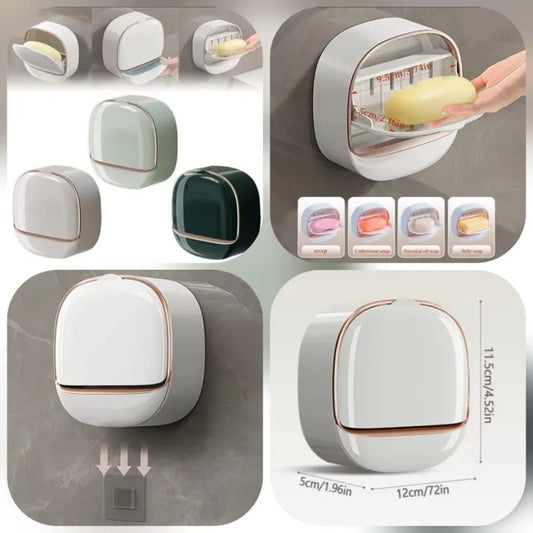 Elegant Wall-Mounted ABS Soap Dish with Lid and Tray for Bathroom