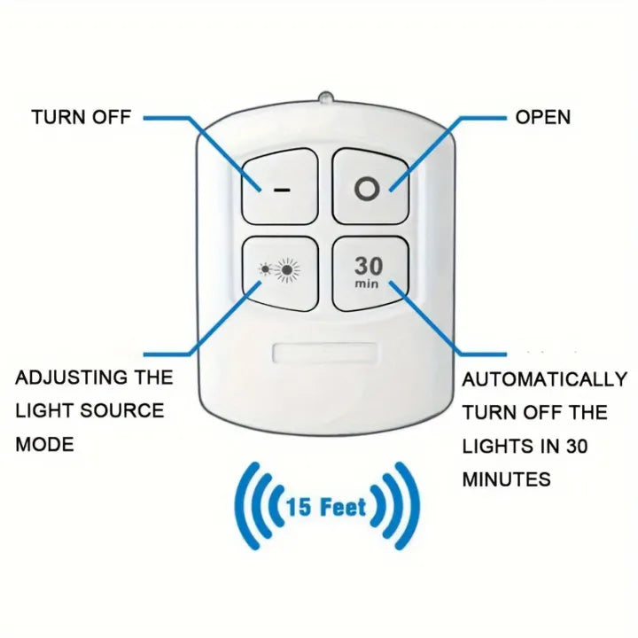 Set of 3 LED lamps with Remote Control, Battery Operated, For Cabinets, Bathroom, Kitchen, Bedside Table, Wardrobe