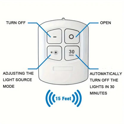 Set of 3 LED lamps with Remote Control, Battery Operated, For Cabinets, Bathroom, Kitchen, Bedside Table, Wardrobe