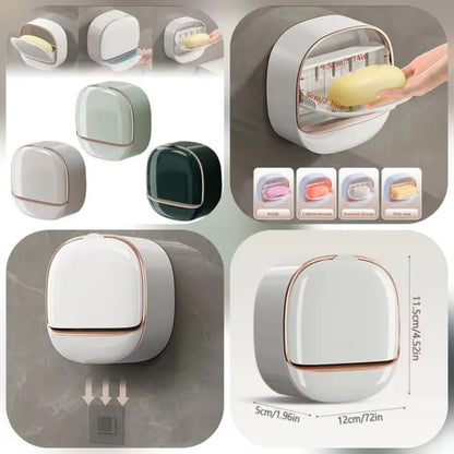 Elegant Wall-Mounted ABS Soap Dish with Lid and Tray for Bathroom