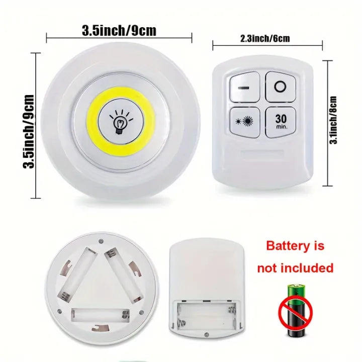 Set of 3 LED lamps with Remote Control, Battery Operated, For Cabinets, Bathroom, Kitchen, Bedside Table, Wardrobe