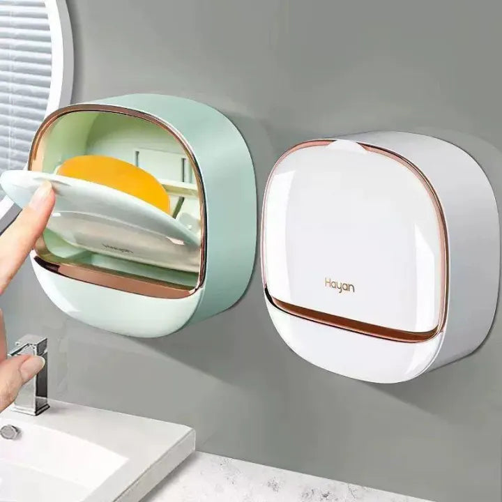 Elegant Wall-Mounted ABS Soap Dish with Lid and Tray for Bathroom