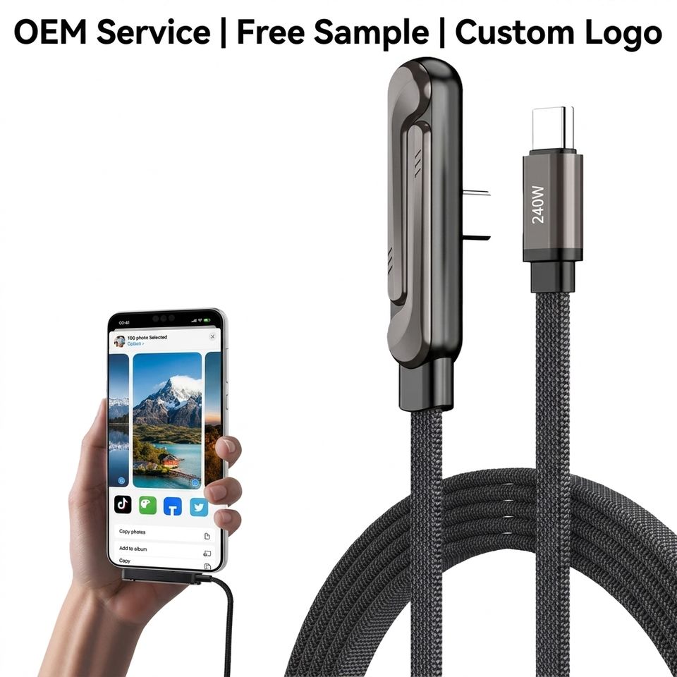 240W Type C Charging Cable with Built-in Phone Stand