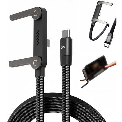 240W Type C Charging Cable with Built-in Phone Stand