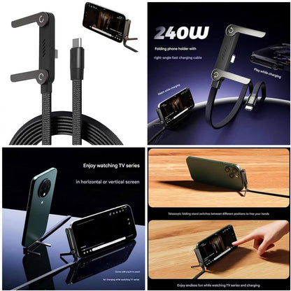 240W Type C Charging Cable with Built-in Phone Stand