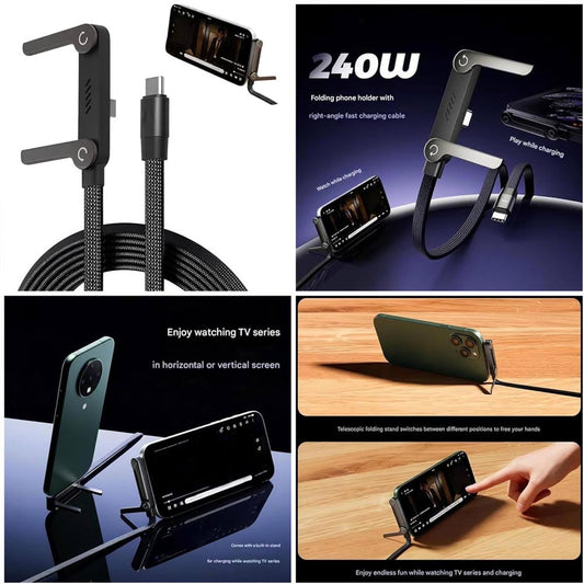 240W Type C Charging Cable with Built-in Phone Stand